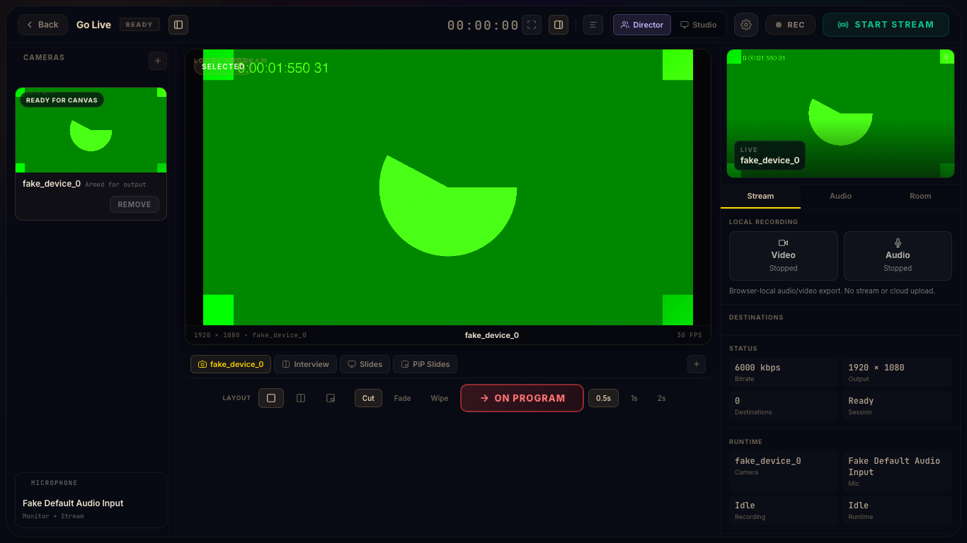 PrompterOne Go Live director view in English