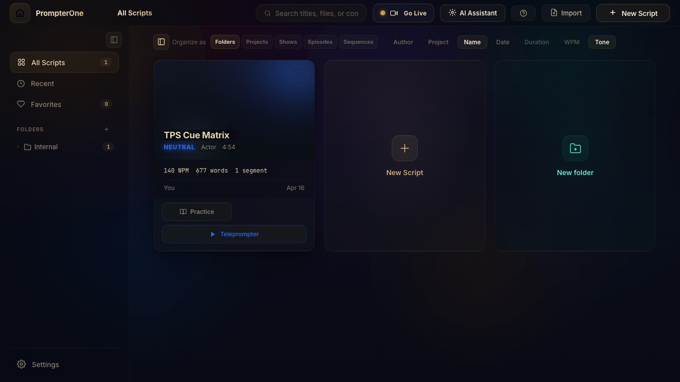 PrompterOne script library in English